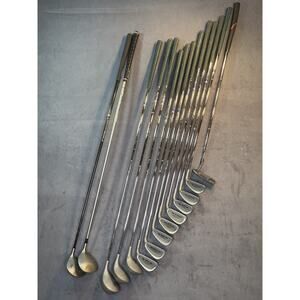 Vintage Wilson Leather Golf Bag with NWG XD 5 Gulf clubs, and a couple extra.